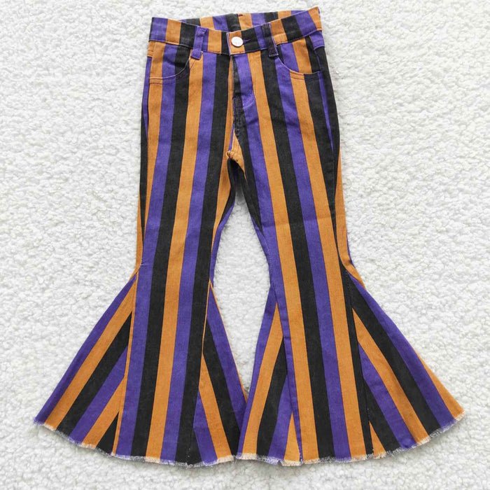 P0157 Purple Orange Stripes Denim Bell Bottom Jeans Girls Halloween Pants
