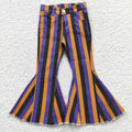 P0157 Purple Orange Stripes Denim Bell Bottom Jeans Girls Halloween Pants
