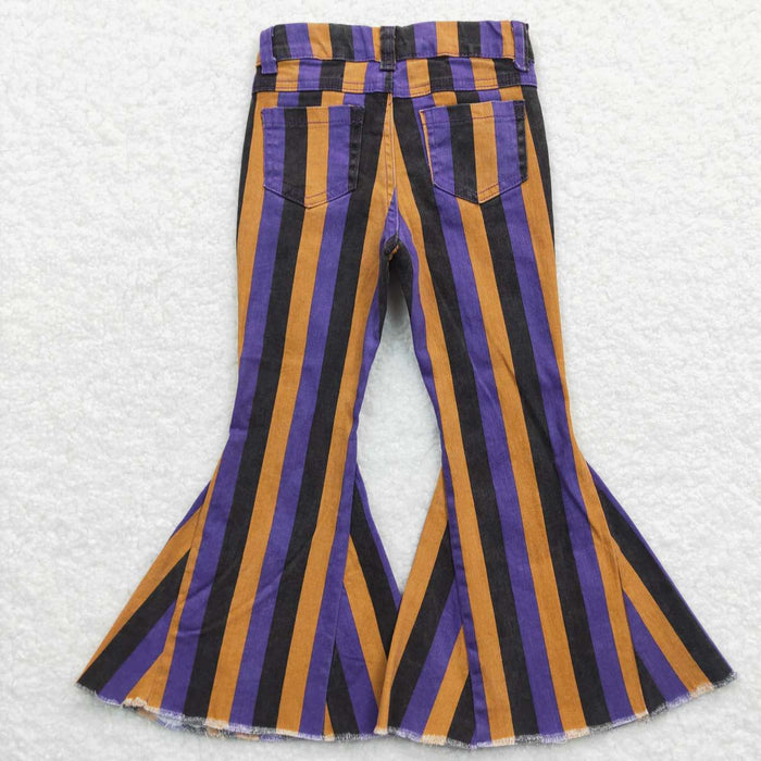 P0157 Purple Orange Stripes Denim Bell Bottom Jeans Girls Halloween Pants