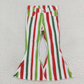 P0484  Red Green Stripes Denim Bell Bottoms Jeans Girls Christmas Pants