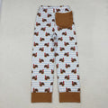 P0516 Turkey Stripes Print Woman Thanksgiving Bottom Pocket Pants