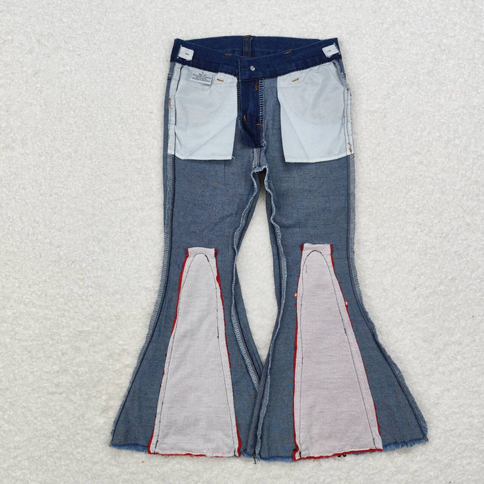 P0532  Blue Denim Red Sequin Bottoms Jeans Girls Christmas Pants