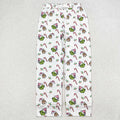 P0536 Adult Green Frog Candy Cane Holly Print Woman Christmas Bottom Pajamas Pants