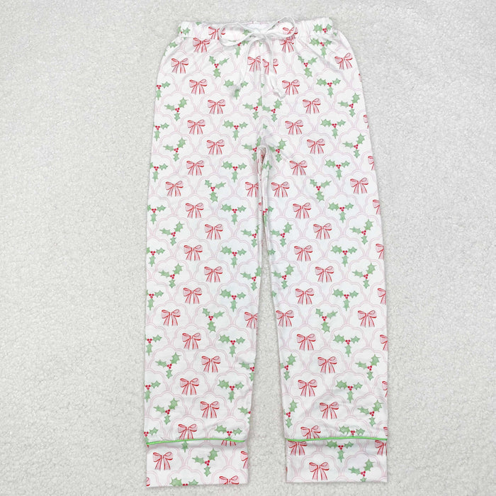 P0545 Adult Holly Bows Print Woman Christmas Bottom Pajamas Pants