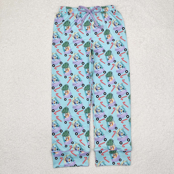 P0565 Adult Cartoon Dog Candy Cane Print Woman Christmas Bottom Pajamas Pants