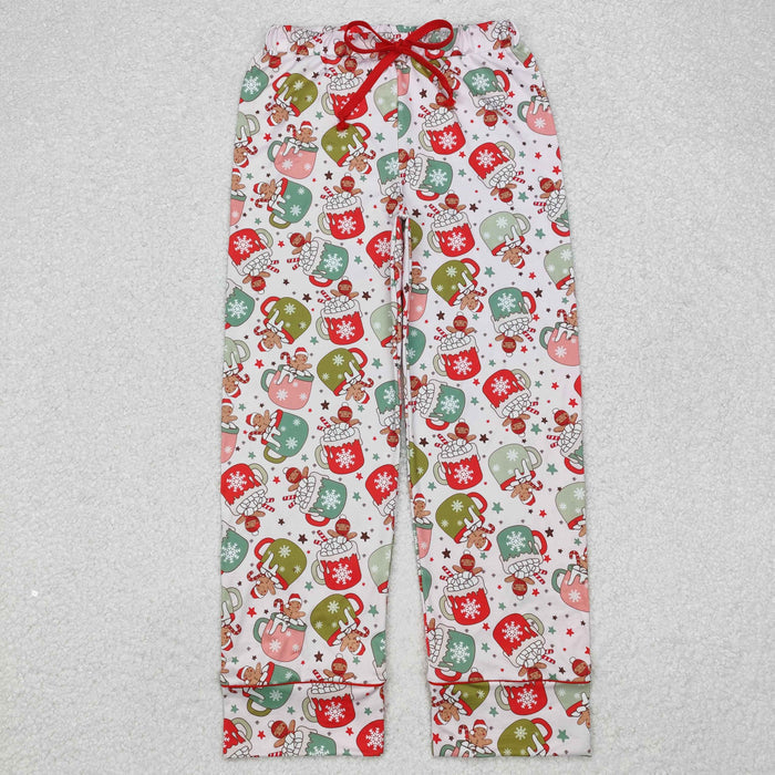 P0601 Adult Gingerbread Cups Candy Cane Print Woman Christmas Bottom Pajamas Pants