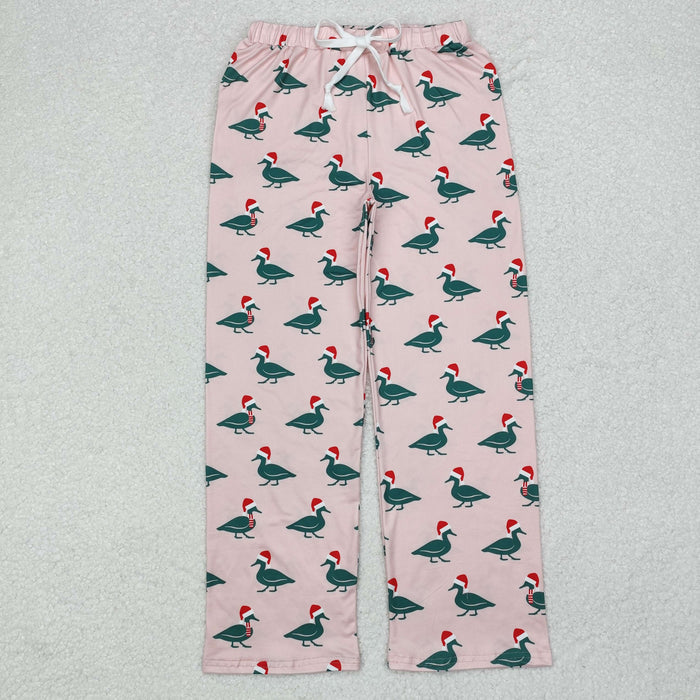 P0637 Adult Duck Pink Print Pocket Woman Christmas Bottom Pajamas Pants