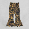 P1039 Drip Camo Print Girls Scallop Edge Bell Bottom Pants