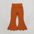 P1083 Pumpkin Cotton Girls Scallop Edge Bell Bottom Pants