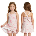 Pink Bows Print Girls Summer Strap Yoga Dress