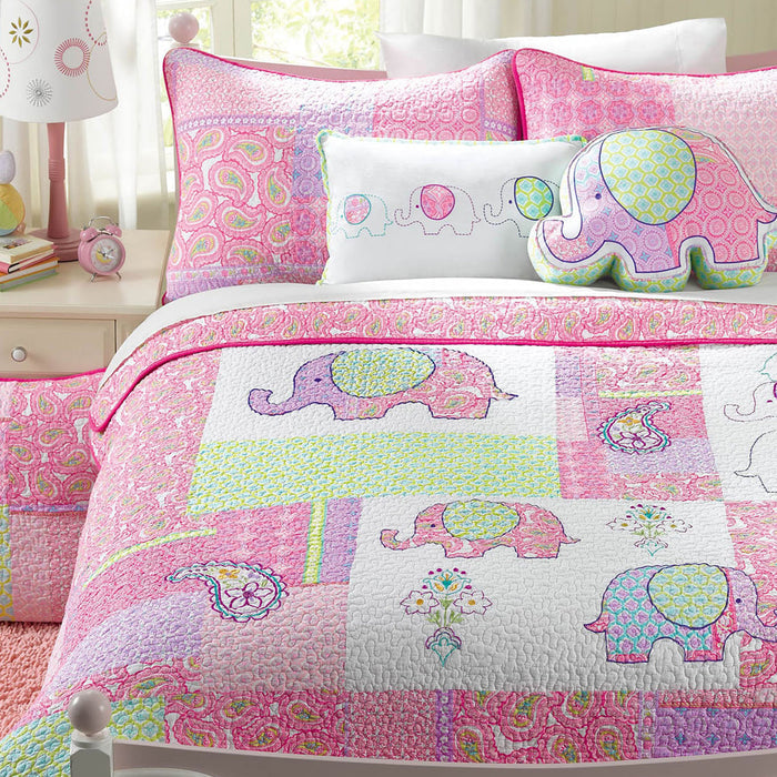 Pink Elephant Paisley Patchwork Embroidered Novelty Decor Throw Pillow