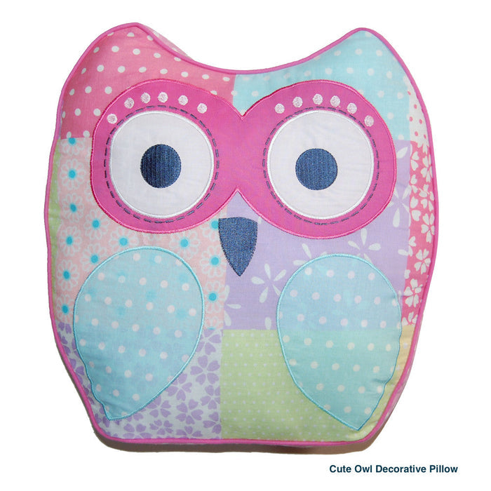 Pink Owl Print Patchwork Cotton Reversible Quilt Bedding Set