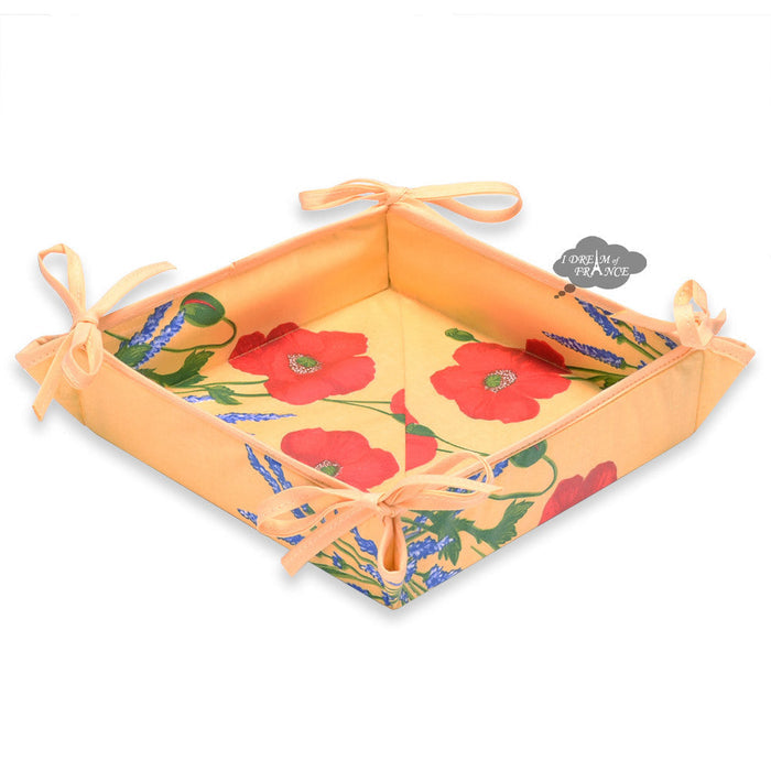 Poppies Yellow Acrylic Coated Bread Basket by Tissus Toselli
