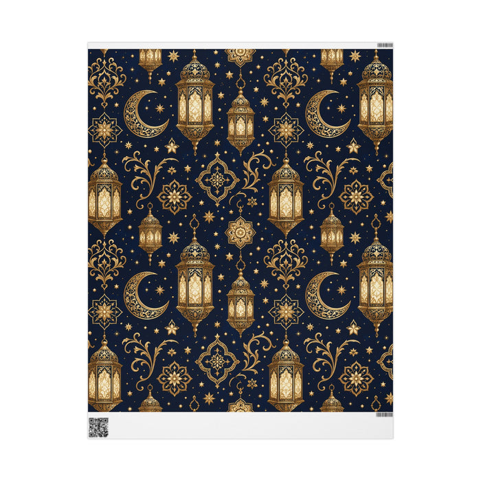 Premium Gold Crescent Moon Wrapping Paper Roll — Navy Celestial Gift Wrap for Ramadan, Eid, & Holidays