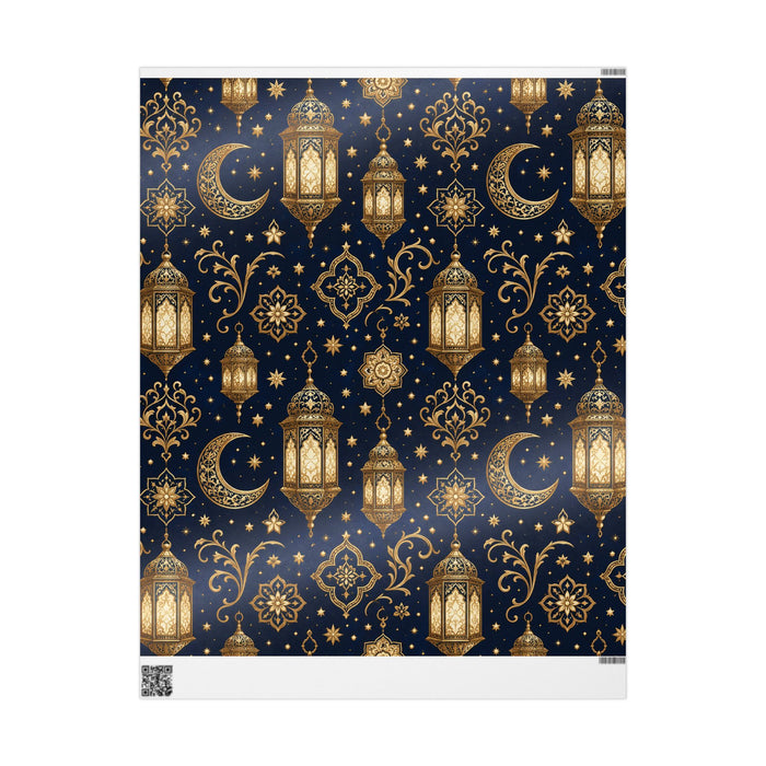 Premium Gold Crescent Moon Wrapping Paper Roll — Navy Celestial Gift Wrap for Ramadan, Eid, & Holidays