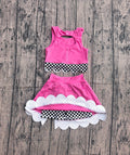 Preorder Hot Pink Black Plaid Print Girls Summer Yoga Clothes Set