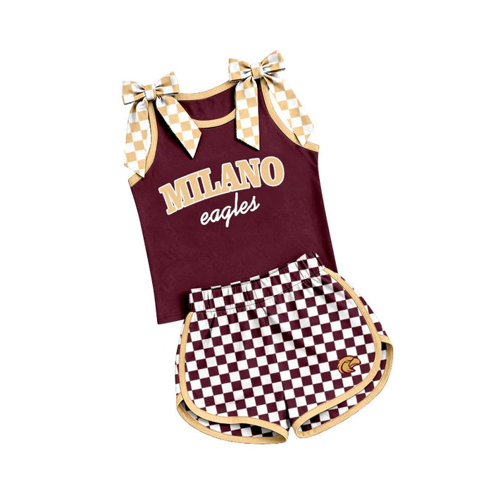 Preorder (moq 5) Baby Girls Milano Eagles Sleeveless Top Checked Short Team Clothes Sets