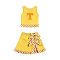 Preorder (moq 5) Girls Tennessee Volunteers Checker Ruffle Tank Top & Multi Bow Skort Game Day Outfit