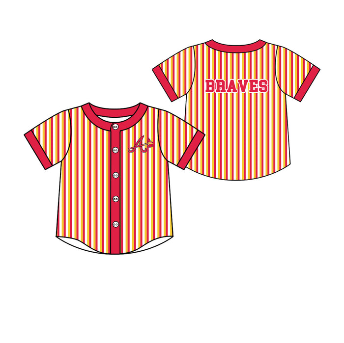 Preorder (moq 5)Baby Boys Short Sleeve A Braves Stripe Team Button T-shirts Top