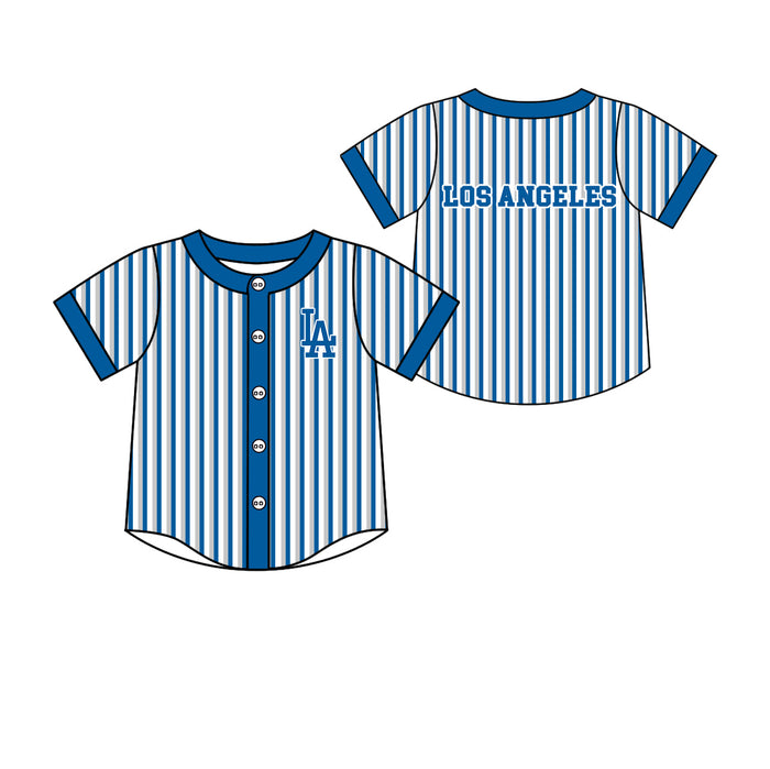 Preorder (moq 5)Baby Boys Short Sleeve Los Angeles Stripe Team Button T-shirts Top