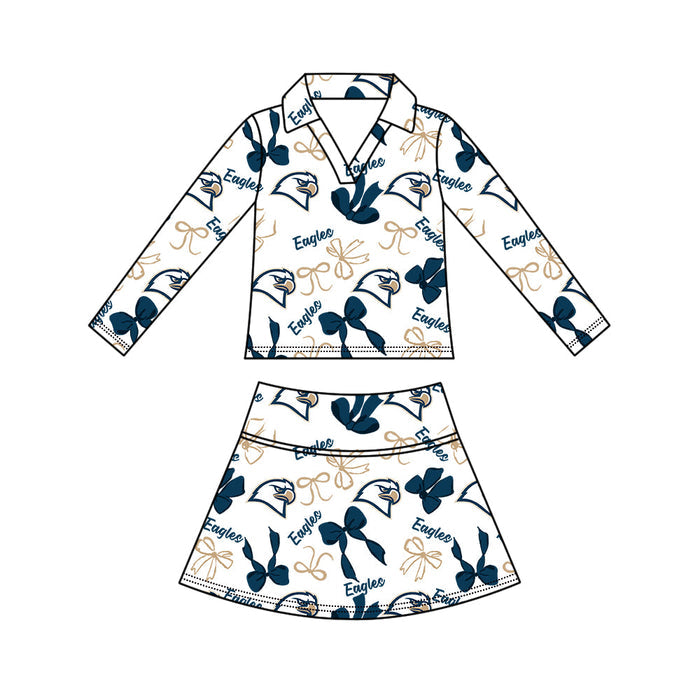 Preorder (moq 5)Baby Girls Bows Eagles Top Skirt Short Team Clothes Set