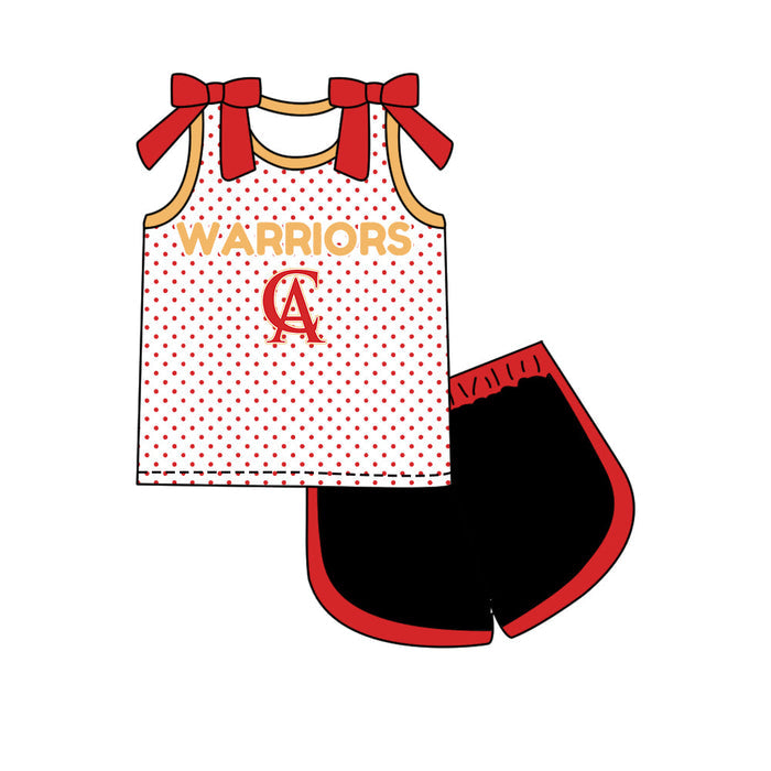 Preorder (moq 5)Baby Girls Bows Warriors Polka Dots Top Short Team Clothes Set