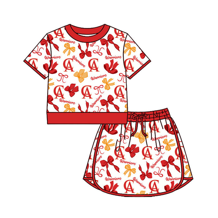 Preorder (moq 5)Baby Girls Bows Warriors Top Skirt Short Team Clothes Set