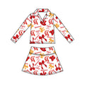 Preorder (moq 5)Baby Girls Bows Warriors Top Skirt Short Team Clothes Set