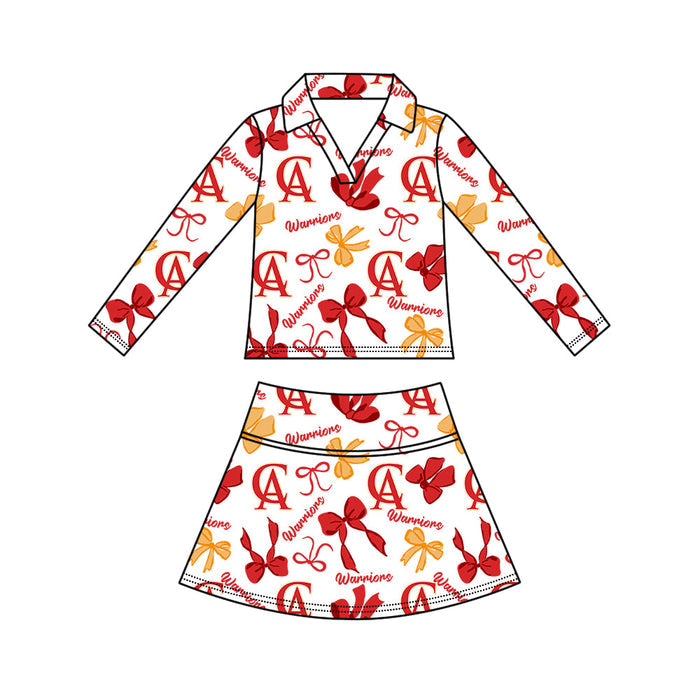 Preorder (moq 5)Baby Girls Bows Warriors Top Skirt Short Team Clothes Set