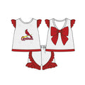 Preorder (moq 5)Baby Girls Cardinals Polka Dots Back Bow Tunic Ruffle Shorts Team Clothes Sets