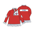 Preorder (moq 5)Baby Girls Red Long Ruffle Sleeve Cubs Team Zip Pullovers Top