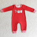 (Promotion)6 B11-27 Cookies Santa Milk Red Print Baby Boys Christmas Romper
