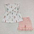 (Promotion)GSSO0154 Bunny Tunic Top Pink Shorts Girls Easter Clothes Set
