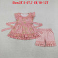 (Promotion)GSSO3741  Flowers Ruffle Tunic Top Dots Shorts Girls Summer Clothes Set