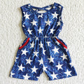 (Promotion)SR0028 Stars Print Baby Girls 4th of July Sleeveless Pockets Jumpsuits