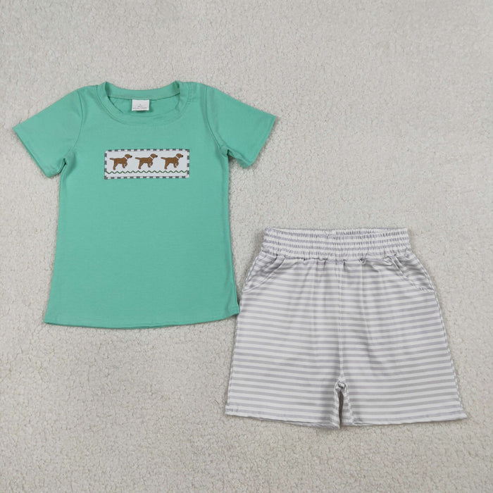 Puppy Embroidery Stripes Print Kids Summer Clothes Sibling Matching Styles