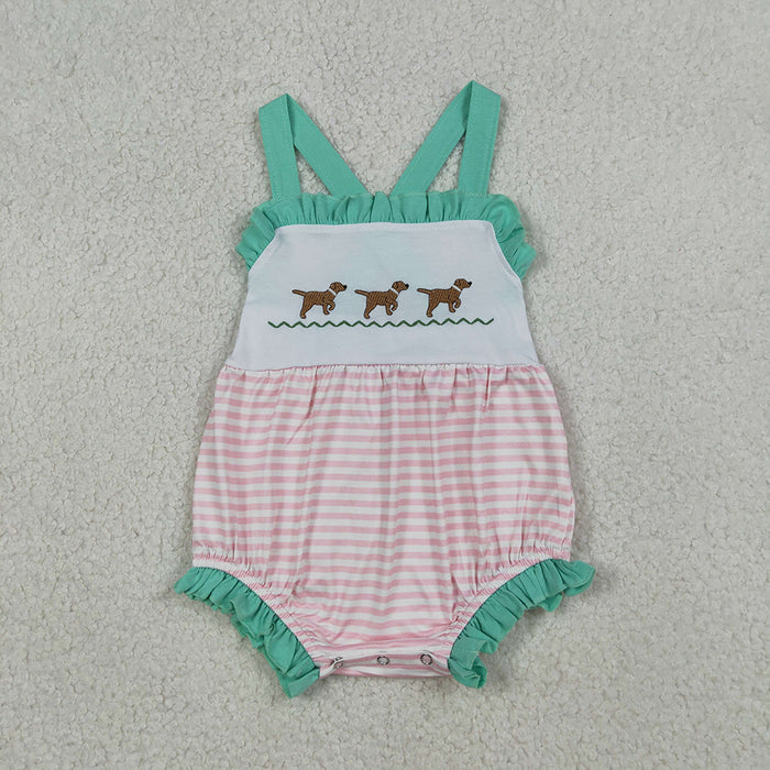 Puppy Embroidery Stripes Print Kids Summer Clothes Sibling Matching Styles