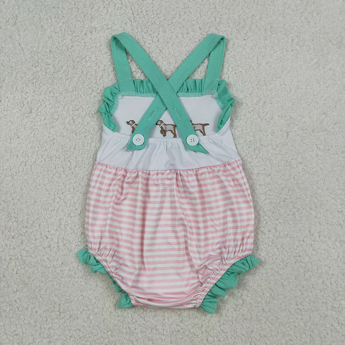 Puppy Embroidery Stripes Print Kids Summer Clothes Sibling Matching Styles