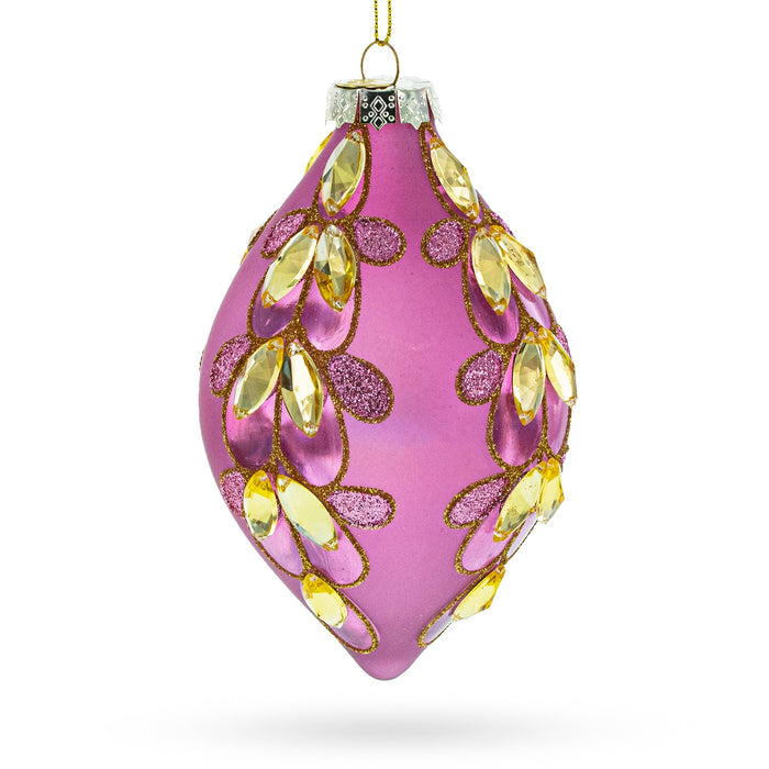 Radiant Pink Jeweled Glass Rhombus Finial Glass Christmas Ornament