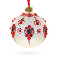Red and Crystal Droplets Festive Glass Ball Christmas Ornament 3.25 Inches