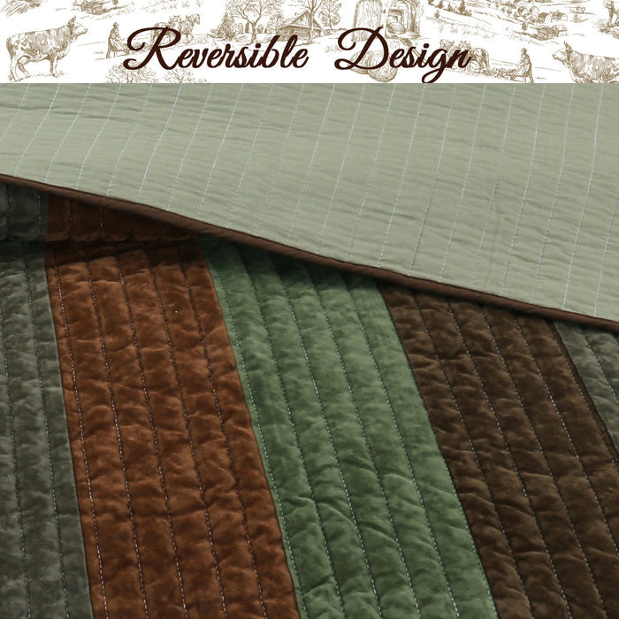 Rhett Brown Striped 3-Piece Reversible Quilt Bedding Set