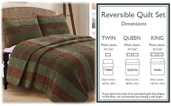 Rhett Brown Striped 3-Piece Reversible Quilt Bedding Set
