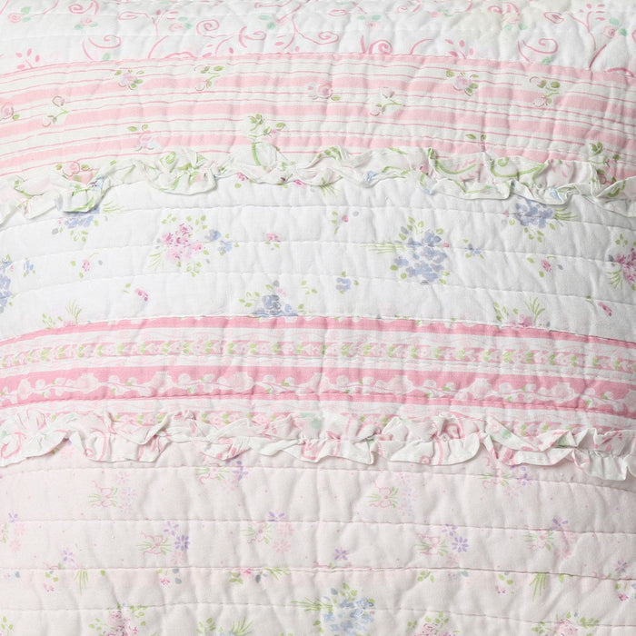 Romantic Chic Lace Ruffle Pink Real Patchwork Cotton Reversible Quilt Bedding Set