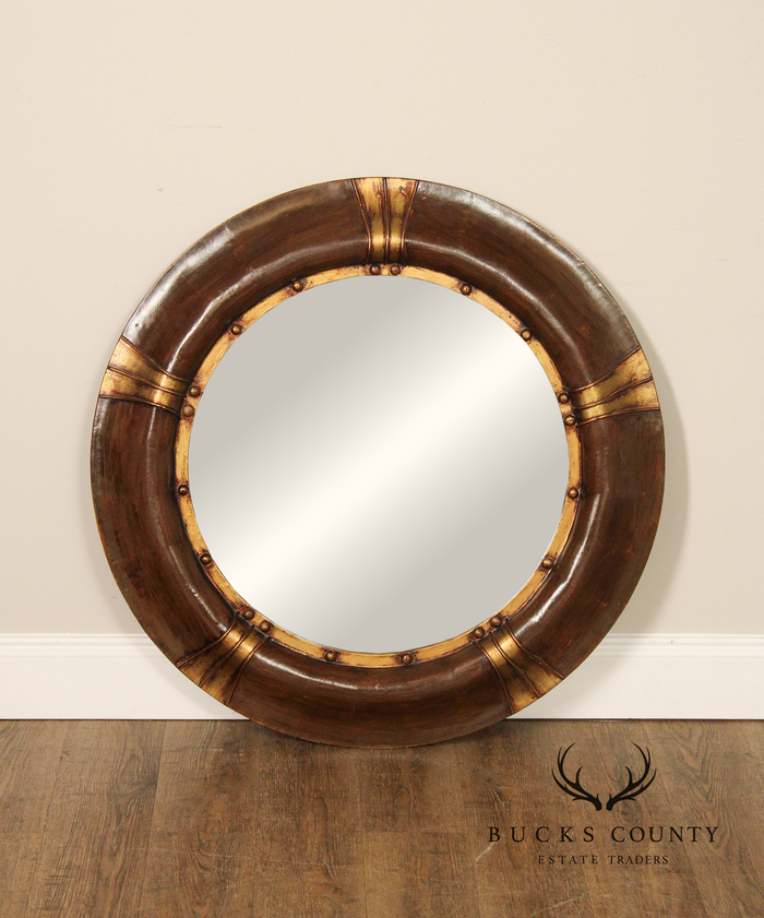 Round Wood And Gilt Accent Wall Mirror