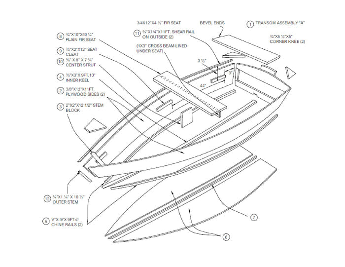 Row Boats DIY Plans -  Wooden Rowboat Skif Dory Canoe 11' x 3' Rowing Craft Build