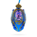 Royal Blue with Gold Glitter and Iridescent Sequins Mini Glass Egg Ornament 2.9 Inches