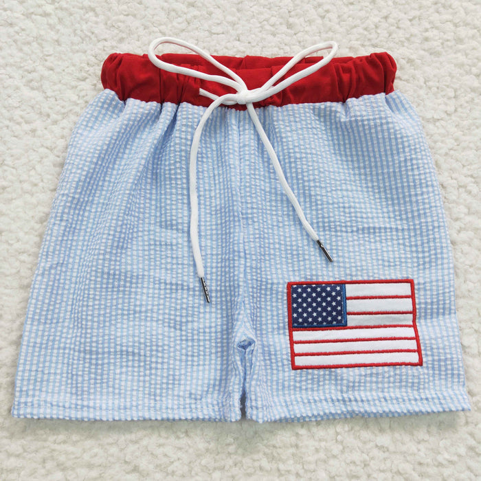 S0135  Flag Embroidery Print Boys 4th of July Swim Trunks