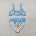 S0577 Blue Sprinkles Print Woman Swimsuits