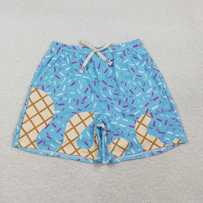 S0578 Blue Sprinkles Print Pockets Man Swim Trunks