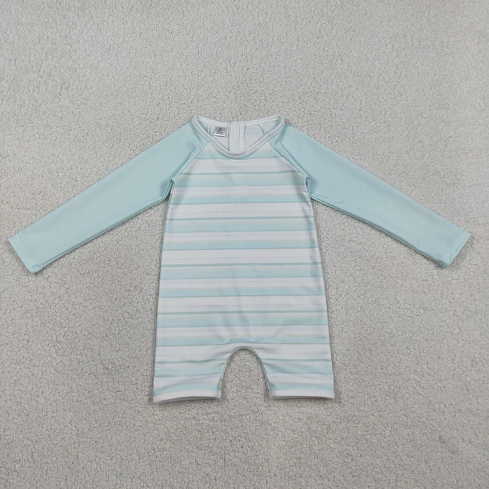 S0650 Boys' Blue Striped Long Sleeve Zipper One-Piece Swimsuit